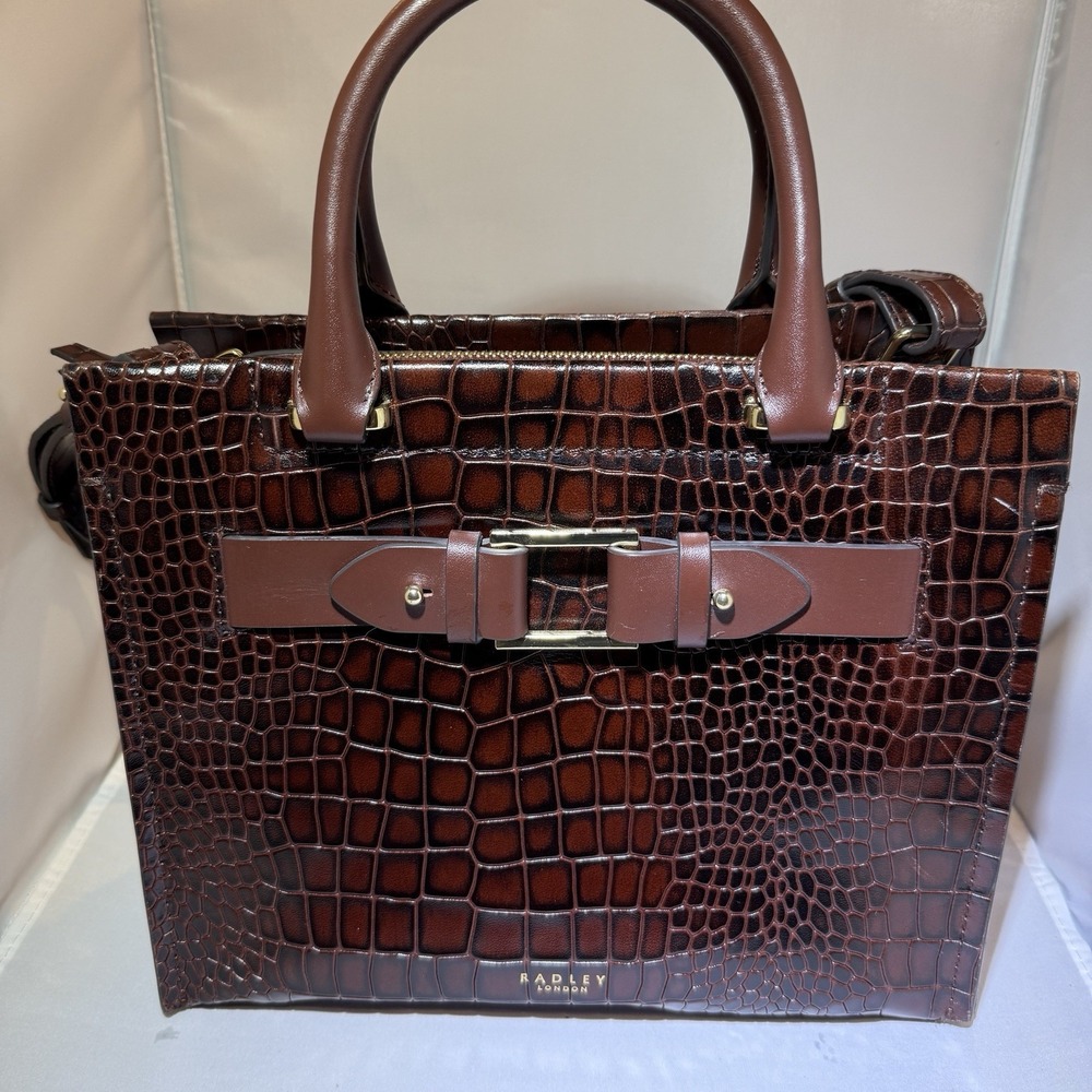 Radley London Agnes Street Brown Croc Embossed MedCross Bod Multiway Bag Zip Top